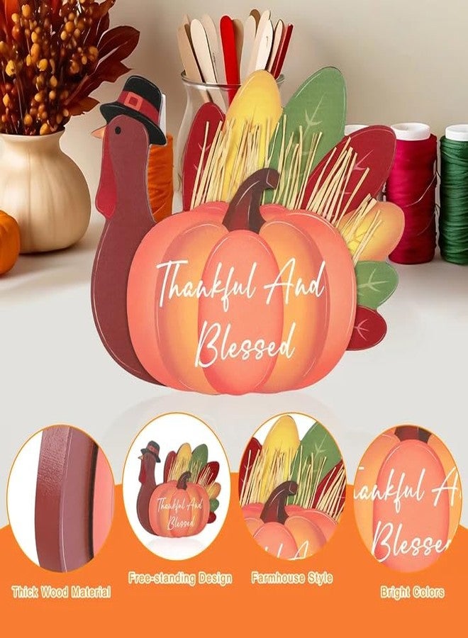 Yewfold Thanksgiving Decoration Wooden Tabletop Decor Thanksgiving Standing Turkey for Home Kitchen Office Fall Harvest Festival Decoration (Turkey) - Image 3